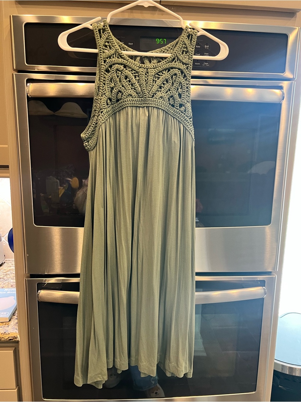 LOFT Mint Green Crochet-Yoke Midi Dress
